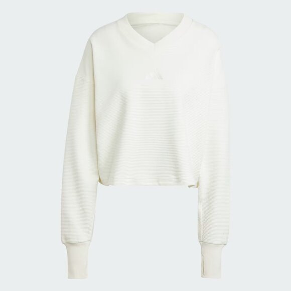 Adidas Women’s XL Ribbed V-neck Cropped Sweatshirt – White | New Without Tags - Picture 1 of 15